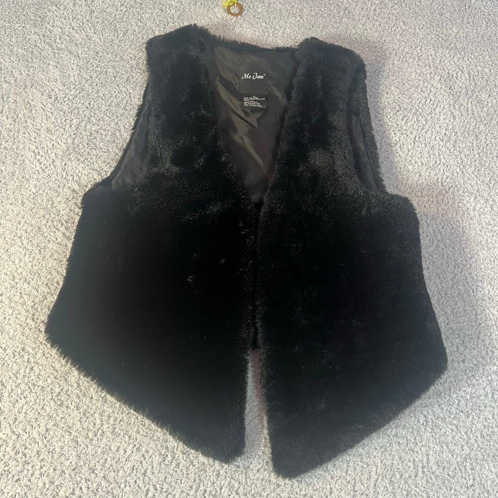 VTG Me Jane black faux fur 100% polyester vest womenโs size M